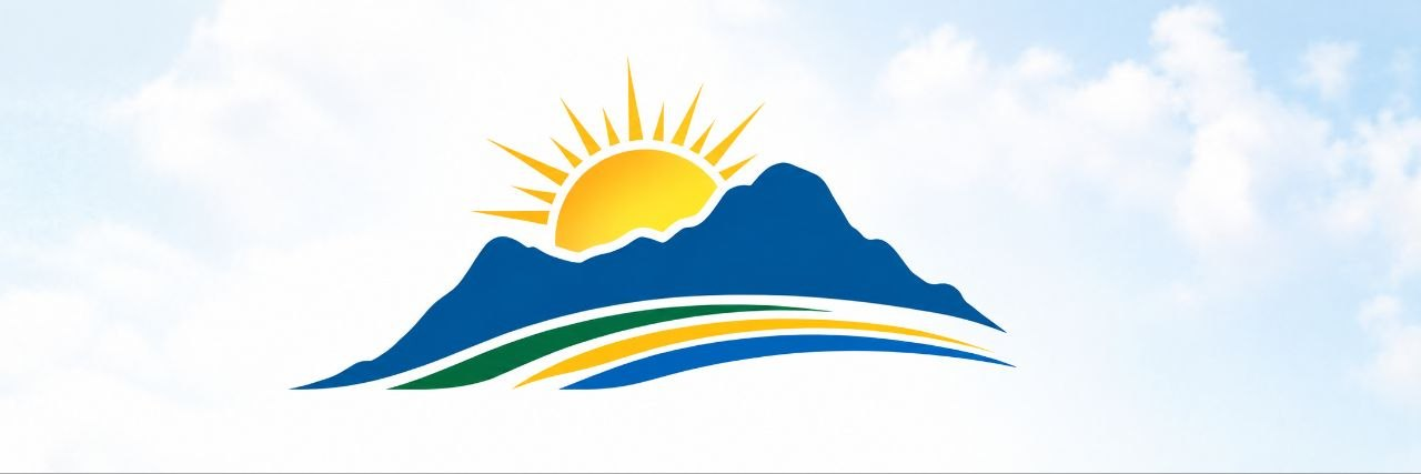 Rise Nevis symbol: the sun rising behind a blue mountain, with green and gold bands
